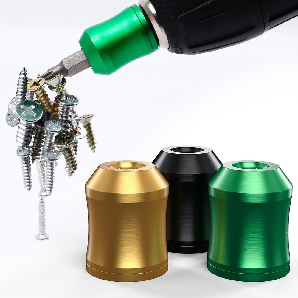 3Pc Magnetic Screw Ring Set 1/4" Drill Bit Holder Hex Driver Black Yellow Green